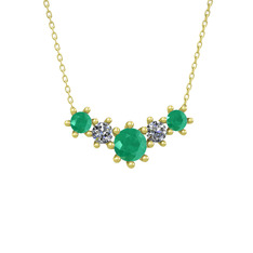 Aine Beştaş Kolye - Kök zümrüt ve pırlanta 18 ayar altın kolye (0.32 karat, 40 cm altın rolo zincir) #1qx1zgz