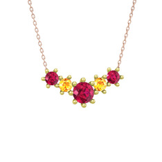 Aine Beştaş Kolye - Rodolit garnet ve sitrin 14 ayar altın kolye (40 cm rose altın rolo zincir) #1r50cu1