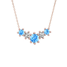 Aine Beştaş Kolye - Akuamarin ve swarovski 14 ayar rose altın kolye (40 cm rose altın rolo zincir) #1r57s8y