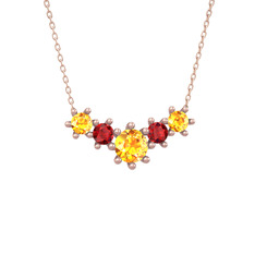 Sitrin ve garnet 8 ayar rose altın kolye (40 cm rose altın rolo zincir)
