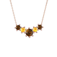 Aine Beştaş Kolye - Dumanlı kuvars ve sitrin 8 ayar rose altın kolye (40 cm rose altın rolo zincir) #1rlnxl0