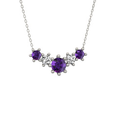 Aine Beştaş Kolye - Ametist ve swarovski 8 ayar beyaz altın kolye (40 cm gümüş rolo zincir) #1rlrtt1