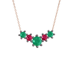 Aine Beştaş Kolye - Kök zümrüt ve rodolit garnet 925 ayar siyah rodyum kaplama gümüş kolye (40 cm gümüş rolo zincir) #1s3x0fm