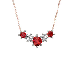 Aine Beştaş Kolye - Garnet ve beyaz zirkon 14 ayar beyaz altın kolye (40 cm rose altın rolo zincir) #1snu6yu