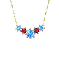 Akuamarin ve garnet 18 ayar rose altın kolye (40 cm altın rolo zincir)