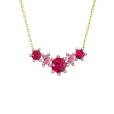Aine Beştaş Kolye - Rodolit garnet ve pembe kuvars 8 ayar rose altın kolye (40 cm altın rolo zincir) #1t6puwy