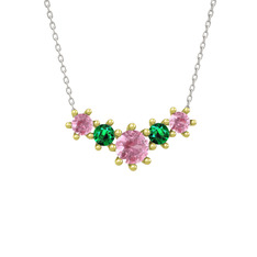 Aine Beştaş Kolye - Pembe kuvars ve yeşil kuvars 14 ayar altın kolye (40 cm beyaz altın rolo zincir) #1tsqy3n