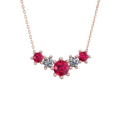 Aine Beştaş Kolye - Rodolit garnet ve pırlanta 14 ayar rose altın kolye (0.32 karat, 40 cm rose altın rolo zincir) #1tt5vxq
