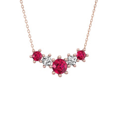 Rodolit garnet ve beyaz zirkon 14 ayar rose altın kolye (40 cm rose altın rolo zincir)