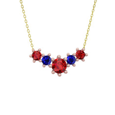 Garnet ve lab safir 18 ayar rose altın kolye (40 cm altın rolo zincir)