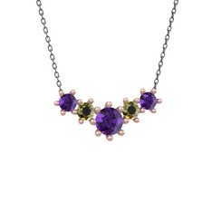 Aine Beştaş Kolye - Ametist ve peridot 18 ayar rose altın kolye (40 cm gümüş rolo zincir) #1u8n0lg