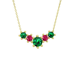 Yeşil kuvars ve rodolit garnet 8 ayar altın kolye (40 cm gümüş rolo zincir)