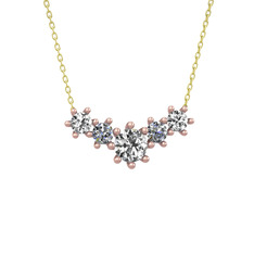 Beyaz zirkon ve pırlanta 14 ayar rose altın kolye (0.32 karat, 40 cm gümüş rolo zincir)