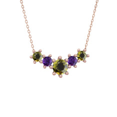 Aine Beştaş Kolye - Peridot ve ametist 8 ayar rose altın kolye (40 cm rose altın rolo zincir) #1ud00z6