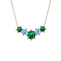 Yeşil kuvars ve akuamarin 18 ayar rose altın kolye (40 cm rose altın rolo zincir)