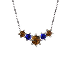 Aine Beştaş Kolye - Dumanlı kuvars ve lab safir 8 ayar beyaz altın kolye (40 cm gümüş rolo zincir) #1ug77pq