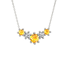 Aine Beştaş Kolye - Sitrin ve beyaz zirkon 8 ayar beyaz altın kolye (40 cm beyaz altın rolo zincir) #1uhbvgc