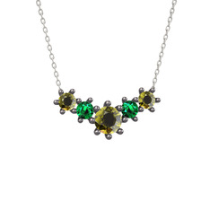Aine Beştaş Kolye - Peridot ve yeşil kuvars 925 ayar siyah rodyum kaplama gümüş kolye (40 cm beyaz altın rolo zincir) #1uswoct