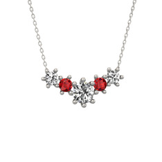 Beyaz zirkon ve garnet 18 ayar beyaz altın kolye (40 cm beyaz altın rolo zincir)