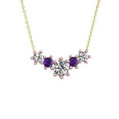 Aine Beştaş Kolye - Swarovski ve ametist 8 ayar rose altın kolye (40 cm altın rolo zincir) #1uvt6jg