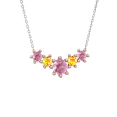 Aine Beştaş Kolye - Pembe kuvars ve sitrin 8 ayar rose altın kolye (40 cm gümüş rolo zincir) #1uw209r