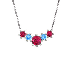 Rodolit garnet ve akuamarin 14 ayar beyaz altın kolye (40 cm gümüş rolo zincir)