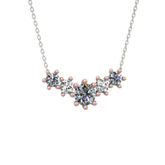 Pırlanta ve beyaz zirkon 14 ayar rose altın kolye (1.98 karat, 40 cm beyaz altın rolo zincir)