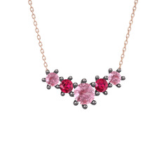 Aine Beştaş Kolye - Pembe kuvars ve rodolit garnet 925 ayar siyah rodyum kaplama gümüş kolye (40 cm rose altın rolo zincir) #1vf3poh