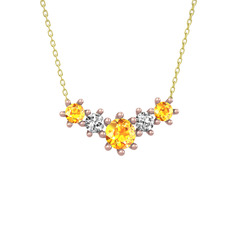 Aine Beştaş Kolye - Sitrin ve swarovski 18 ayar rose altın kolye (40 cm altın rolo zincir) #1vqqigm