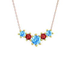 Aine Beştaş Kolye - Akuamarin ve garnet 18 ayar altın kolye (40 cm rose altın rolo zincir) #1w1x2c6
