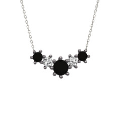 Aine Beştaş Kolye - Siyah zirkon ve beyaz zirkon 925 ayar siyah rodyum kaplama gümüş kolye (40 cm beyaz altın rolo zincir) #1w3menr
