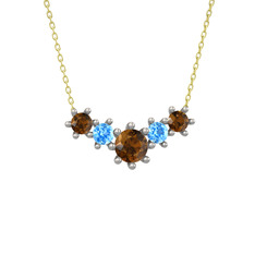 Aine Beştaş Kolye - Dumanlı kuvars ve akuamarin 18 ayar beyaz altın kolye (40 cm altın rolo zincir) #1w3wafa