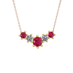 Aine Beştaş Kolye - Rodolit garnet ve pırlanta 18 ayar altın kolye (0.32 karat, 40 cm rose altın rolo zincir) #1wprr3t