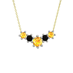 Aine Beştaş Kolye - Sitrin ve siyah zirkon 18 ayar beyaz altın kolye (40 cm altın rolo zincir) #1wv0lb7