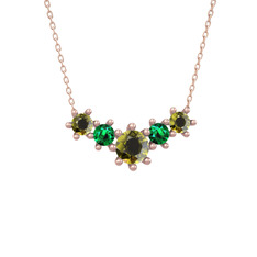 Peridot ve yeşil kuvars 14 ayar rose altın kolye (40 cm rose altın rolo zincir)
