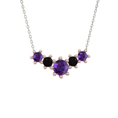 Ametist ve siyah zirkon 18 ayar rose altın kolye (40 cm beyaz altın rolo zincir)