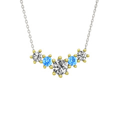 Aine Beştaş Kolye - Swarovski ve akuamarin 14 ayar altın kolye (40 cm beyaz altın rolo zincir) #1xqm90d