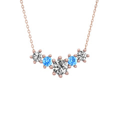 Swarovski ve akuamarin 8 ayar rose altın kolye (40 cm rose altın rolo zincir)