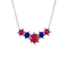 Aine Beştaş Kolye - Rodolit garnet ve lab safir 14 ayar beyaz altın kolye (40 cm beyaz altın rolo zincir) #1yx8aea