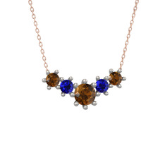 Dumanlı kuvars ve lab safir 18 ayar beyaz altın kolye (40 cm rose altın rolo zincir)