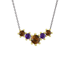 Aine Beştaş Kolye - Dumanlı kuvars ve ametist 18 ayar altın kolye (40 cm gümüş rolo zincir) #1z6c3j