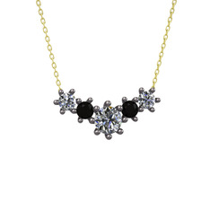 Aine Beştaş Kolye - Pırlanta ve siyah zirkon 925 ayar siyah rodyum kaplama gümüş kolye (1.98 karat, 40 cm gümüş rolo zincir) #1zhoim