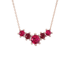 Aine Beştaş Kolye - Rodolit garnet ve kök yakut 8 ayar rose altın kolye (40 cm rose altın rolo zincir) #234pes