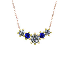 Pırlanta ve lab safir 8 ayar altın kolye (1.98 karat, 40 cm rose altın rolo zincir)