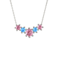 Aine Beştaş Kolye - Pembe kuvars ve akuamarin 18 ayar beyaz altın kolye (40 cm gümüş rolo zincir) #2ackq0