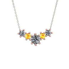 Aine Beştaş Kolye - Pırlanta ve sitrin 8 ayar rose altın kolye (1.98 karat, 40 cm gümüş rolo zincir) #2o1tbl