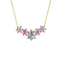 Aine Beştaş Kolye - Swarovski ve pembe kuvars 8 ayar rose altın kolye (40 cm altın rolo zincir) #2oe2qo