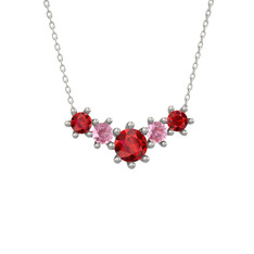 Garnet ve pembe kuvars 18 ayar beyaz altın kolye (40 cm beyaz altın rolo zincir)