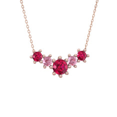 Aine Beştaş Kolye - Rodolit garnet ve pembe kuvars 8 ayar rose altın kolye (40 cm rose altın rolo zincir) #2u5ql8