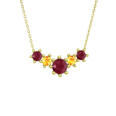 Aine Beştaş Kolye - Kök yakut ve sitrin 8 ayar altın kolye (40 cm altın rolo zincir) #2yjxky